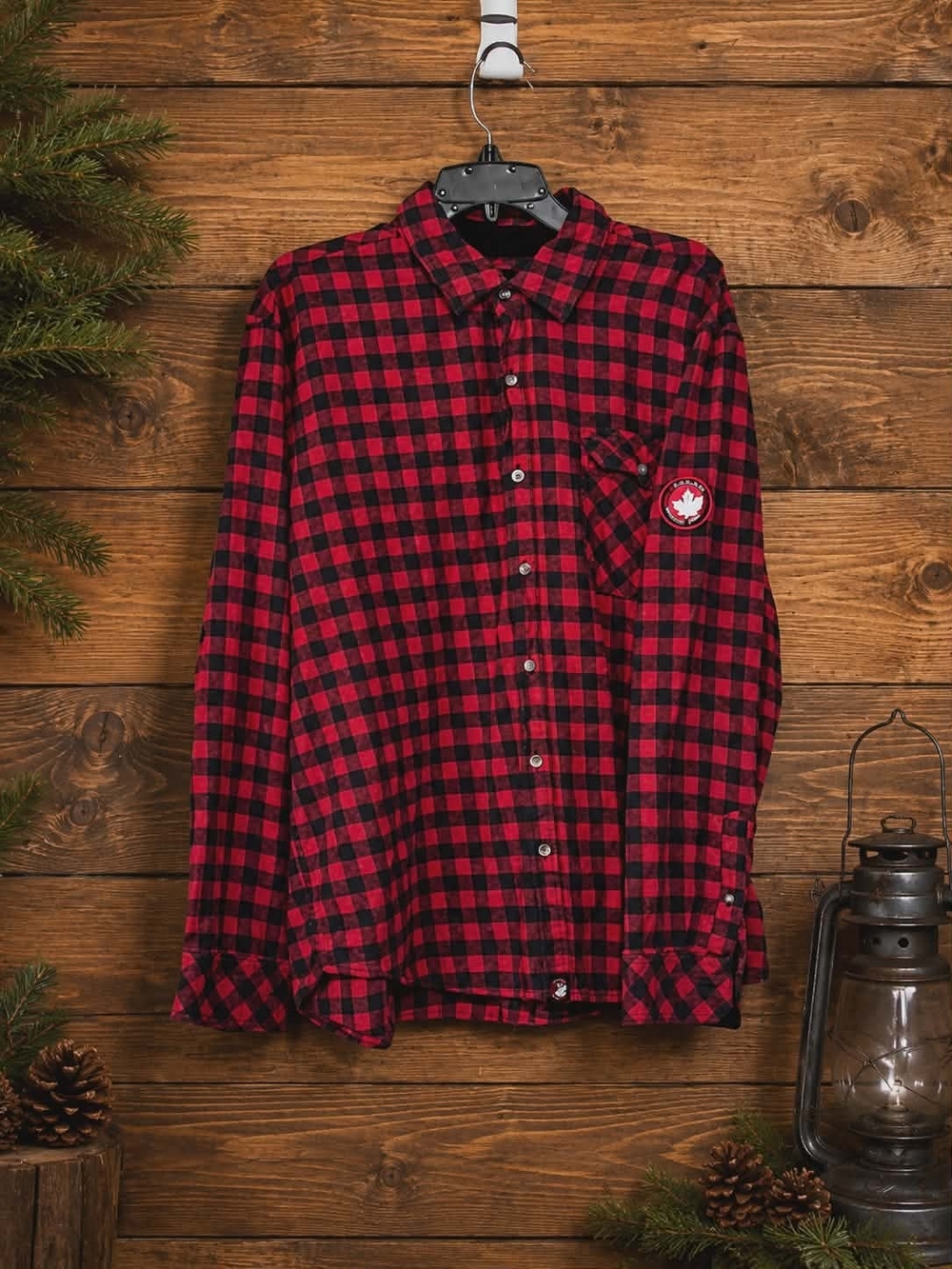Canada Weather Gear Buffalo Plaid Flannel Shirt Men’s XL Red Black 100% Cotton